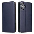 For iPhone 16 Fierre Shann PU Genuine Leather Texture Phone Case(Blue) - 1