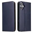 For iPhone 16 Plus Fierre Shann PU Genuine Leather Texture Phone Case(Blue) - 1