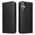 For iPhone 16 Plus Fierre Shann PU Genuine Leather Texture Phone Case(Black) - 1