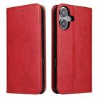 For iPhone 16 Plus Fierre Shann PU Genuine Leather Texture Phone Case(Red) - 1