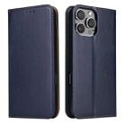 For iPhone 16 Pro Fierre Shann PU Genuine Leather Texture Phone Case(Blue) - 1