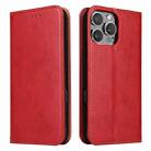 For iPhone 16 Pro Fierre Shann PU Genuine Leather Texture Phone Case(Red) - 1