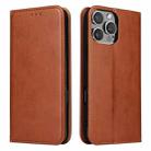 For iPhone 16 Pro Max Fierre Shann PU Genuine Leather Texture Phone Case(Brown) - 1