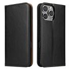 For iPhone 16 Pro Max Fierre Shann PU Genuine Leather Texture Phone Case(Black) - 1