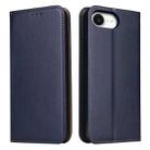 For iPhone 16e Fierre Shann PU Genuine Leather Texture Phone Case(Blue) - 1