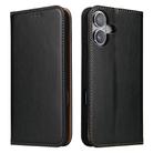 For iPhone 17 Fierre Shann PU Genuine Leather Texture Phone Case(Black) - 1