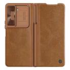 For Samsung Galaxy Z Fold5 NILLKIN QIN Series Pro Sliding Camera Cover Design Leather Phone Case(Brown) - 1