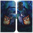 For Samsung Galaxy M55 Coloured Drawing Flip Leather Phone Case(Oil Painting Owl) - 1