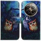 For Realme 12 Pro+ Global Coloured Drawing Flip Leather Phone Case(Oil Painting Owl) - 1