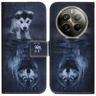 For Realme 12 Pro+ Global Coloured Drawing Flip Leather Phone Case(Wolf and Dog) - 1