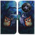 For Realme 12 5G Coloured Drawing Flip Leather Phone Case(Oil Painting Owl) - 1