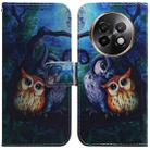 For Realme 13+ Global Coloured Drawing Flip Leather Phone Case(Oil Painting Owl) - 1