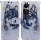 For OPPO Reno10 5G Global/Reno10 Pro Global Coloured Drawing Flip Leather Phone Case(White Wolf) - 1