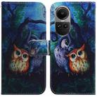 For OPPO Reno10 5G Global/Reno10 Pro Global Coloured Drawing Flip Leather Phone Case(Oil Painting Owl) - 1
