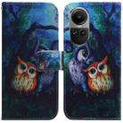 For OPPO Reno10 5G / Reno10 Pro Global Coloured Drawing Flip Leather Phone Case(Oil Painting Owl) - 1