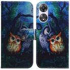 For OPPO A58 4G Coloured Drawing Flip Leather Phone Case(Oil Painting Owl) - 1