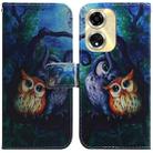 For OPPO A59 5G / A2M Coloured Drawing Flip Leather Phone Case(Oil Painting Owl) - 1