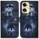 For OPPO A59 5G / A2M Coloured Drawing Flip Leather Phone Case(Wolf and Dog) - 1