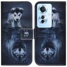 For OPPO Reno11 F Global Coloured Drawing Flip Leather Phone Case(Wolf and Dog) - 1