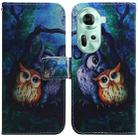 For OPPO Reno11 Global Coloured Drawing Flip Leather Phone Case(Oil Painting Owl) - 1