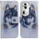 For OPPO Reno11 Pro Global Coloured Drawing Flip Leather Phone Case(White Wolf) - 1