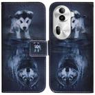 For OPPO Reno11 Pro Global Coloured Drawing Flip Leather Phone Case(Wolf and Dog) - 1