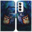 For OPPO Reno12 5G Global Coloured Drawing Flip Leather Phone Case(Oil Painting Owl) - 1