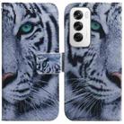 For OPPO Reno12 5G Global Coloured Drawing Flip Leather Phone Case(Tiger) - 1