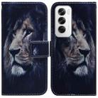 For OPPO Reno12 5G Global Coloured Drawing Flip Leather Phone Case(Lion) - 1