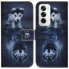 For OPPO Reno12 5G Global Coloured Drawing Flip Leather Phone Case(Wolf and Dog) - 1