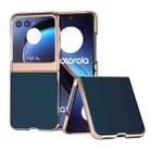 For Motorola Razr 40 Ultra Genuine Leather Silk Series Nano Plating Phone Case(Blue) - 1