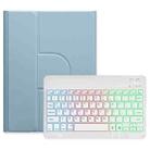 For iPad Air 2022 / iPad Pro 11 2021 Three-color Backlight White 360 Degree Rotatable Bluetooth Keyboard Leather Case(Mist Blue) - 1
