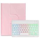 For iPad 10.2 2021 / Air 2019 Three-color Backlight White 360 Degree Rotatable Bluetooth Keyboard Leather Case(Pink) - 1