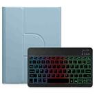 For iPad Air 2022 / iPad Pro 11 2021 Three-color Backlight Black 360 Degree Rotatable Bluetooth Keyboard Leather Case(Mist Blue) - 1
