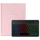 For iPad Air 2022 / iPad Pro 11 2021 Three-color Backlight Black 360 Degree Rotatable Bluetooth Keyboard Leather Case(Pink) - 1
