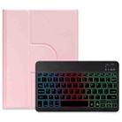 For iPad 10.2 2021 / Air 2019 Three-color Backlight Black 360 Degree Rotatable Bluetooth Keyboard Leather Case(Pink) - 1