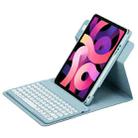 For iPad Air 2022 / iPad Pro 11 2021 Round Button 360 Degree Rotatable Bluetooth Keyboard Leather Case(Mist Blue) - 1