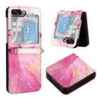 For Samsung Galaxy Z Flip5 PT003 Marble Pattern Flip Leather Phone Case(Pink Purple Gold LS001) - 1