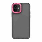 For iPhone 12 Color Contrast Lens Frame Transparent TPU Phone Case(Black + Rose Red) - 1