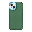 For iPhone 14 Color Contrast Lens Frame Transparent TPU Phone Case(Green + Sky Blue) - 1