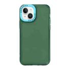 For iPhone 14 Plus Color Contrast Lens Frame Transparent TPU Phone Case(Green + Sky Blue) - 1