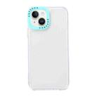 For iPhone 14 Plus Color Contrast Lens Frame Transparent TPU Phone Case(Transparent + Sky Blue) - 1