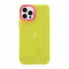 For iPhone 15 Pro Max Color Contrast Lens Frame Transparent TPU Phone Case(Yellow + Rose Red) - 1