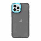 For iPhone 15 Pro Max Color Contrast Lens Frame Transparent TPU Phone Case(Black + Sky Blue) - 1