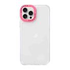 For iPhone 15 Pro Color Contrast Lens Frame Transparent TPU Phone Case(Transparent + Rose Red) - 1