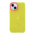 For iPhone 15 Plus Color Contrast Lens Frame Transparent TPU Phone Case(Yellow + Rose Red) - 1