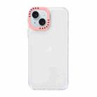For iPhone 15 Plus Color Contrast Lens Frame Transparent TPU Phone Case(Transparent + Light Pink) - 1