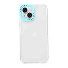 For iPhone 15 Plus Color Contrast Lens Frame Transparent TPU Phone Case(Transparent + Sky Blue) - 1