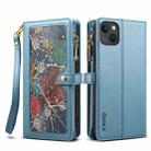 For iPhone 15 Plus ESEBLE Star Series Lanyard Zipper Wallet RFID Leather Case(Blue) - 1