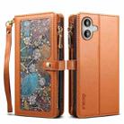 For iPhone 16 Plus ESEBLE Star Series Lanyard Zipper Wallet RFID Leather Case(Brown) - 1